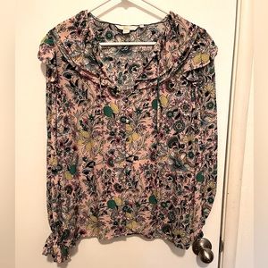 Boden ruffled long sleeve floral blouse